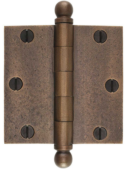 3 1/2-Inch Distressed Solid-Bronze Door Hinge with Ball Finials